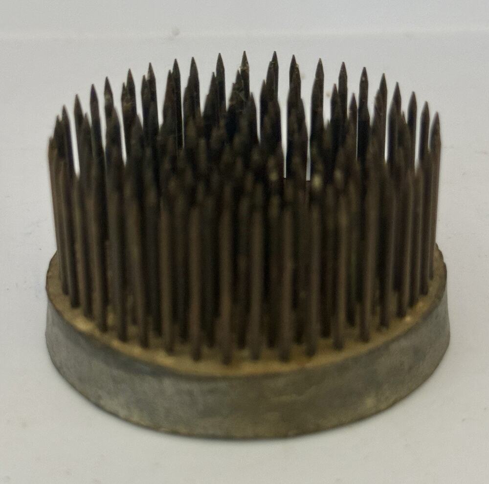 Vintage Black Metal Pin Flower Frog Kenzan Spiked Needle Holder Patina 1930’s
